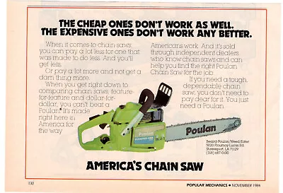 POULAN Counter Vibe 3400 Chain Saw 1984 Vintage Print Ad Original Man Cave Decor • $7.99