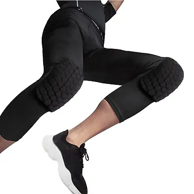 Men's Basketball Sports Tight Pants 3/4 Compression Workout Leggings Knee Pads • $14.99