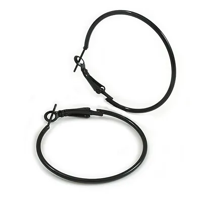 40mm D/ Black Enamel Slim Hoop Earrings • £7.90