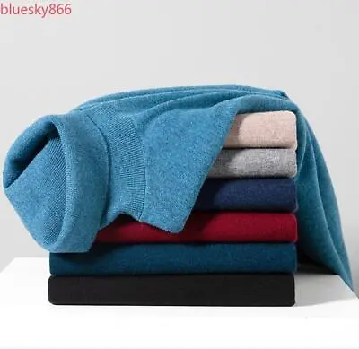 Men Slim Turtleneck 100% Wool Cashmere Sweater Winter Solid Warm Base Tops • $55.14