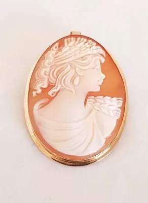 9ct Yellow Gold Shell Cameo Pendant/ Brooch .Collet Set With A Female Portrait. • £75