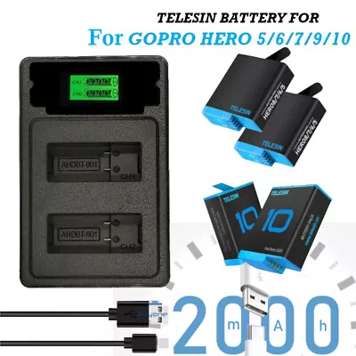 2/4x 2000mAh Battery + Charger-Kit For GoPro Hero 5 Hero 6 Hero 7 Hero 9/10 NEW • $33.99