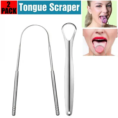 2-Pack Tongue Scraper Cleaner Stainless Steel Dental Fresh Breath Cleaning Oral • $6.99