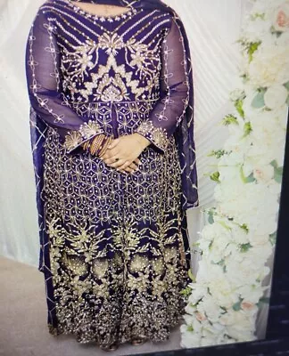 Asian Indian Pakistani Party Wear Wedding Purple Maxi Dress • £60