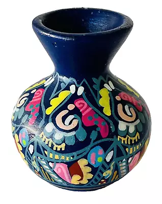 Miniature Pottery Clay Vase Hand Painted Folk Art Design Peru 2.75  • $16.99