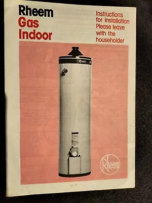 Vintage Rheem Gas Indoor Hot Water Heater Storage Tank Instructions Free Postage • $5.50