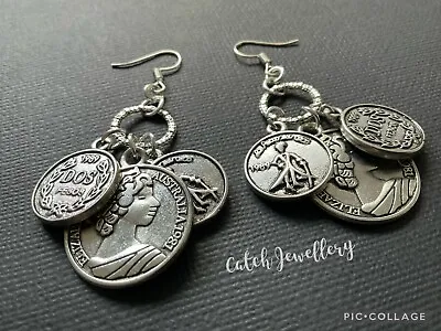 COIN EARRINGS Antique Silver Boho Festival Gypsy Bijoux Coin Jewellery Alloy • £3.99