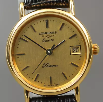 [N MINT] Vintage LONGINES Presence 152 7230 Date Gold Dial Quartz Ladies Watch • £136.64