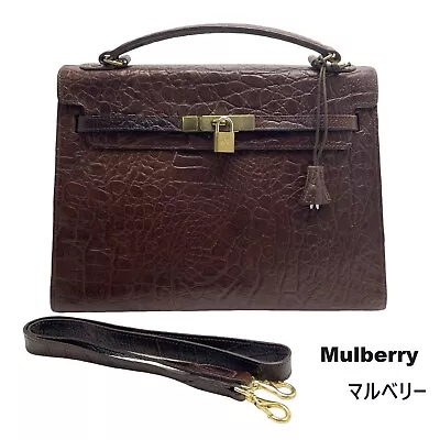 [Rare] British Brand Mulberry Embossed Leather 2WAY Bag　vintage Top Handle • $248