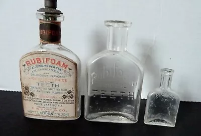 Lot Of 3 Vintage Antique Rubifoam For The Teeth Glass Bottles Label Cap & Sample • $39.95