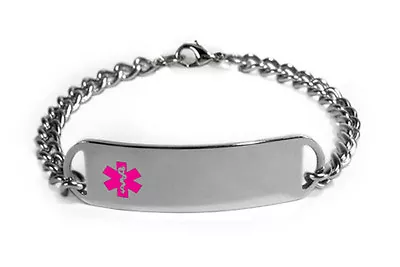 Medical Alert ID Bracelet With Pink Emblem D-Style. Free Engraving Medical Card • $29.99