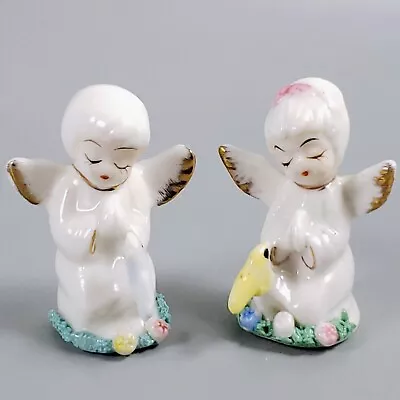 Vintage Bone China Kneeling Angels With Birds Figurines Taiwan • $6