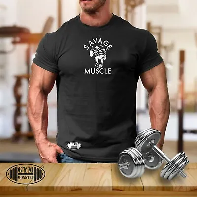 Savage Muscle T Shirt Gym Clothing Bodybuilding Training Workout Boxing MMA Top • £12.99