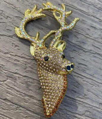 Brown Rhinestone Reindeer Elk Deer Holiday Christmas Brooch Pin NEW Jewelry 3  • $8