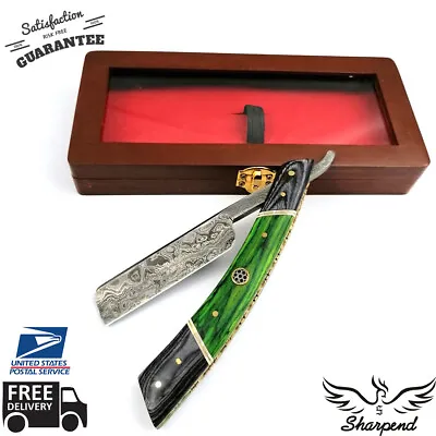 Damascus Steel Straight Razor Cut Throat Barber Salon Shaving Razor Vintage Wood • $41.98