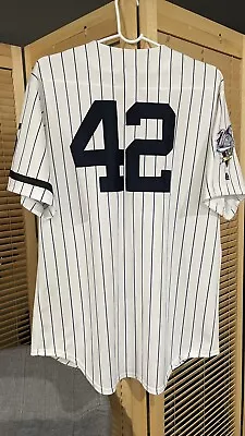 (Medium) Mariano Rivera #42 NY Yankees Home Jersey With 1999 World Series Patch • $100