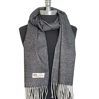 Fast Free Men's 100% CASHMERE Scarf Black/Gray Herring Bone Twill Design #oct9 • $17.99