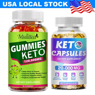 Keto Diet Pills 20000mg+Keto Gummies 120000mg ACV Weight Loss Fat BurnerDetox • $10.88