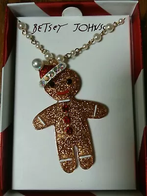 New Betsey Johnson  Santa Gingerbread Man Glitter Holiday Pendant Necklace • $49.99