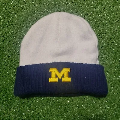 Vintage Nike Michigan Wolverines U Of M Beanie Winter Hat Navy Blue Maize Grey • $17.50