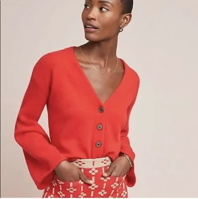 Anthropologie Moth Women's Bell Sleeve Button Up Knit Cardigan Sweater RED L • $83
