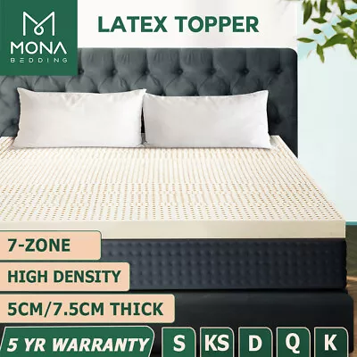 $214.99 • Buy Mona Bedding Latex Mattress Topper 7 Zone Underlay Bed Protector Pad Cover Mat