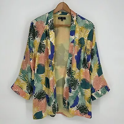 Zara Jacket Womens L / XL Yellow Tropical Leaf Print Kimono Open Front • $20