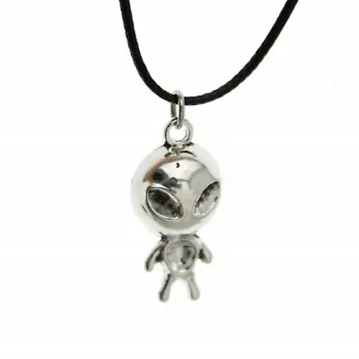 NEW UFO Alien Pendant Space Charm Black Necklace Silver Chain Women Jewelry Gift • $10.26