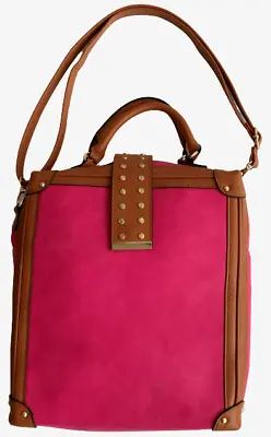 Studded Pink And Tan Shoulder Hand Bag Adjustable Removable Strap 13 X 11 X 4.75 • £25.91