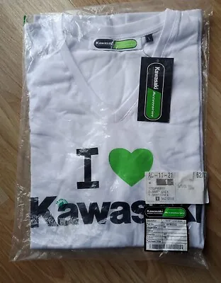 Rare New Genuine I Love 💚 Kawasaki T-Shirt V Neck Large 177SPM0503 Motorbike  • £35