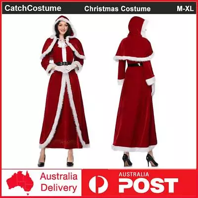 Christmas Fancy Mrs Santa Claus Dress Xmas Ladies Womens Long Dress Costume Cape • $45.45