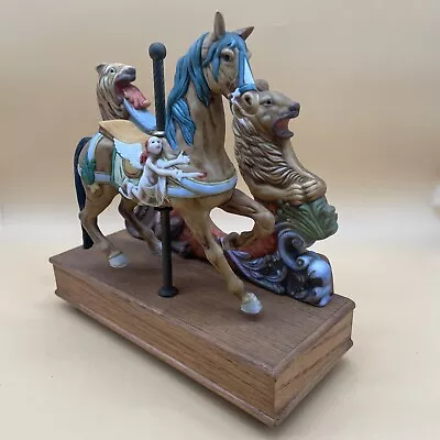Carousel Waltz Melodies Lions-Carousel Horse With Winged Angel Music Box-VTG • $49.95