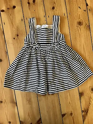 MAYORAL Dress Stripe Sailor Style Navy And Whiter 12 Months Bows Worn Twice • £5