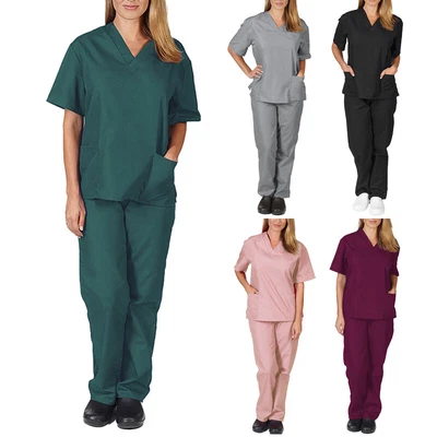 £11.63 • Buy 2Pcs Men Women Scrub Suit Hospital Doctor Nurse Medical Working Uniform Workwear