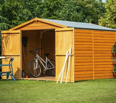 10x8 WOODEN GARDEN SHED APEX ROOF WINDOWLESS FLOOR DOUBLE DOOR STORAGE 10ft 8ft • £679.94