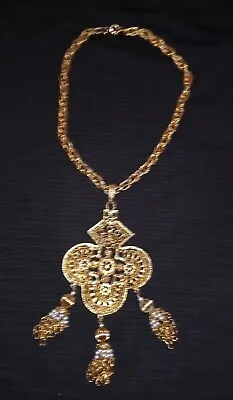 Vintage Large Gold Tone Tassel Pendant Necklace W/ Pearls • $29.99