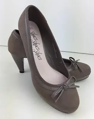 M&S Women's Grey High Heel Velvet Feel Shoes With Bow. Marks & Spencer UK 6 VGC • £11.99