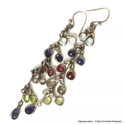 Vintage Earrings 925 STERLING SILVER Pierced Dangle Gemstone Garnet Jewelry Lot  • $1.25