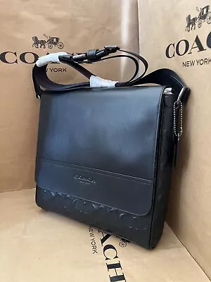 NWT Coach Houston Map Bag In Signature Black Leather 4006 Embossed Authentic • $165