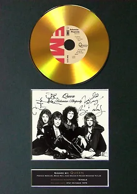 QUEEN Bohemian Rhapsody Mounted Signed Autograph GOLD CD Print A4 #180 • £22.99