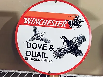 Winchester Ammunition Hunting Gun Vintage Style Round Metal Sign Dove Quail • $22