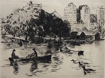 GIFFORD BEAL-NY Impressionist-Hand Signed LIM.ED Etching-Central Park Rowboats • $299