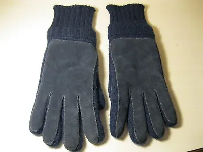 Vintage Aris Men's Gloves Navy Acrylic Knit With Blue Suede Leather Trim • $4.99