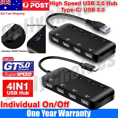 Multi USB 3.0 Hub 4 Port High Speed Slim Compact Expansion Smart Splitter AUS • $13.59