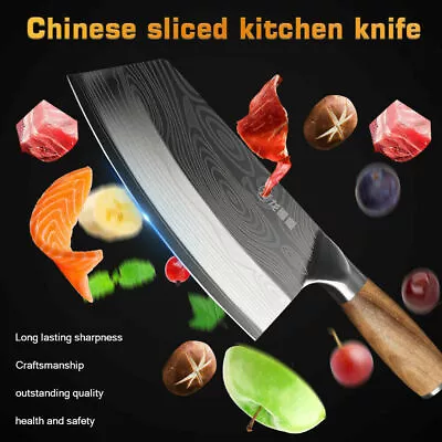 Damascus Chinese Meat Butcher Stainless Steel Chef Slicing Kitchen Cleaver Knife • $34.99