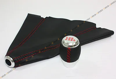 M10 X 1.5 Chrome 6 Speed Shift Knob Red Stitching + Black Leather Boot For Honda • $27.95