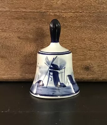 Vintage Delft Blue Windmill Design Ceramic Bell Hand Painted #607 Blue & White • $14.99