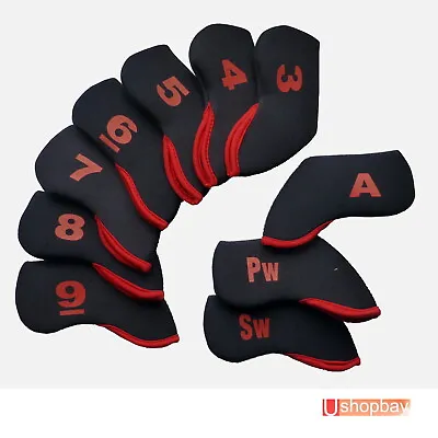 $20.50 • Buy Iron Club Covers Number Color Golf 10pcs Neoprene Made Suit Any Brand Black/Red