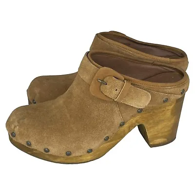 Matisse Womens Sz 7 Stevie Clog Block Heel Brown Suede Wooden Outsole • $34.97