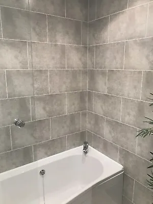 Grey Brick Grout Line Tile Effect Bathroom Wall Panels PVC Shower Wall Cladding • £0.99